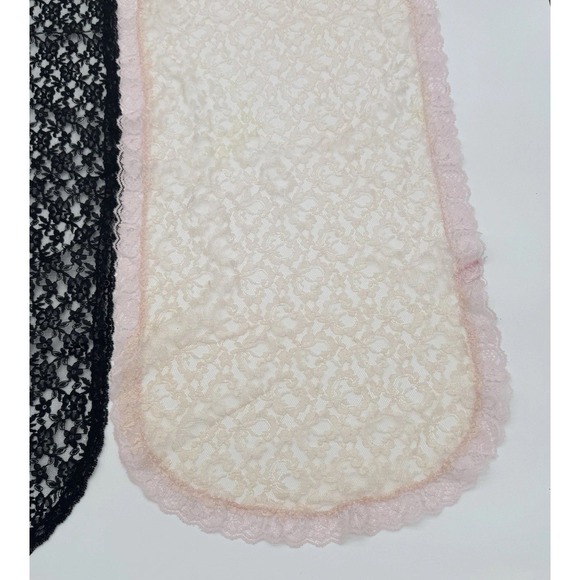 Vintage Lace Table Runners Black & Cream Pink Set Cottagecore Veil Bridal - Picture 5 of 12